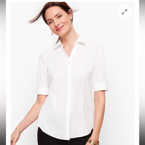 Talbots Non-Iron Button Up Shirt Womens Size 16 Elbow Length NWT White Workwear - Picture 2 of 8